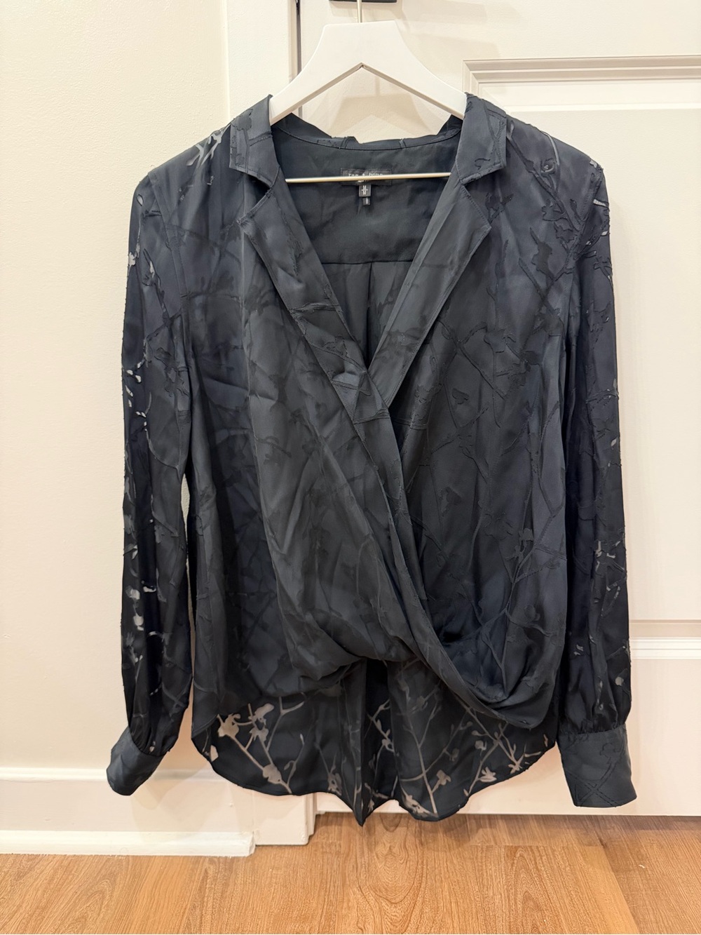 rag & bone Dean Burnout Floral Wrap Blouse Black Size M